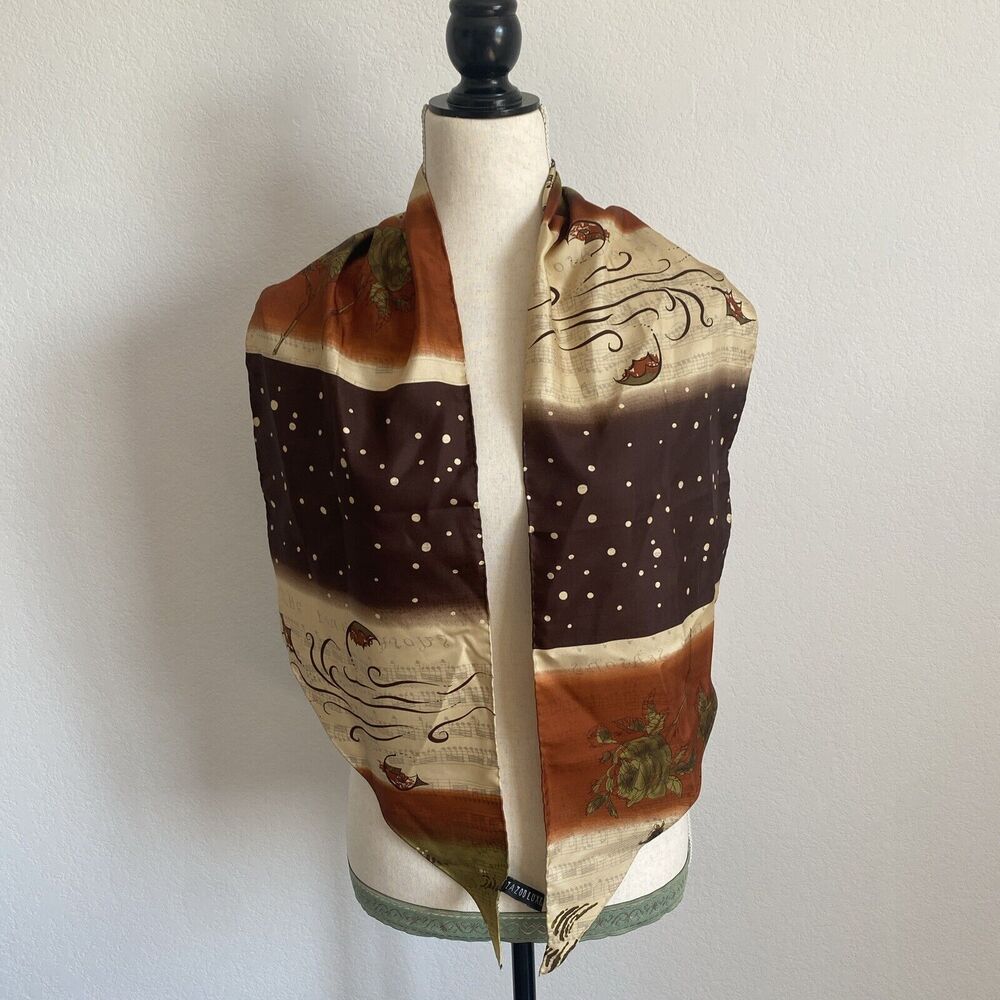 Zazou Luxe Silk Scarf Brown/Tan/Rust/Green The Four Seasons Vivaldi Music Wrap